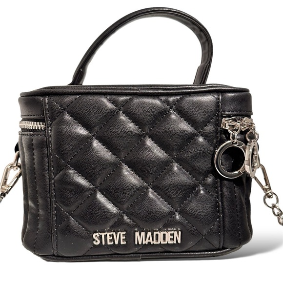 Steve Madden Handbags - Steve Madden Black Quilted Handled Bag Puffy Soft Crossbody Silver Hardware Mini